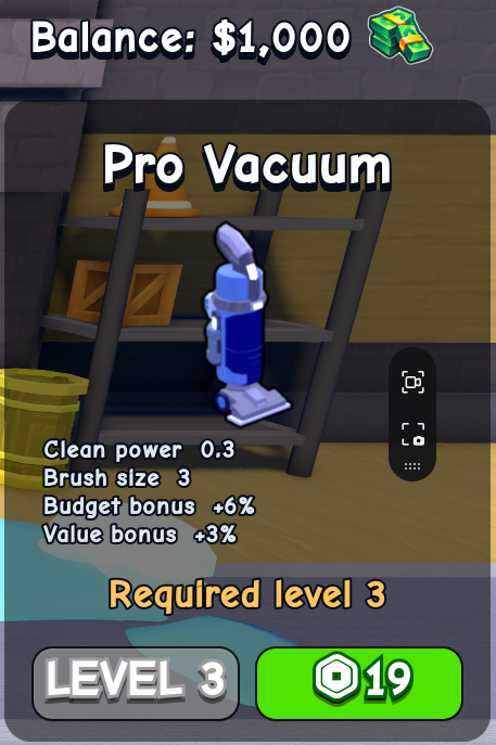 Pro Vacuum card in Flip a House Roblox