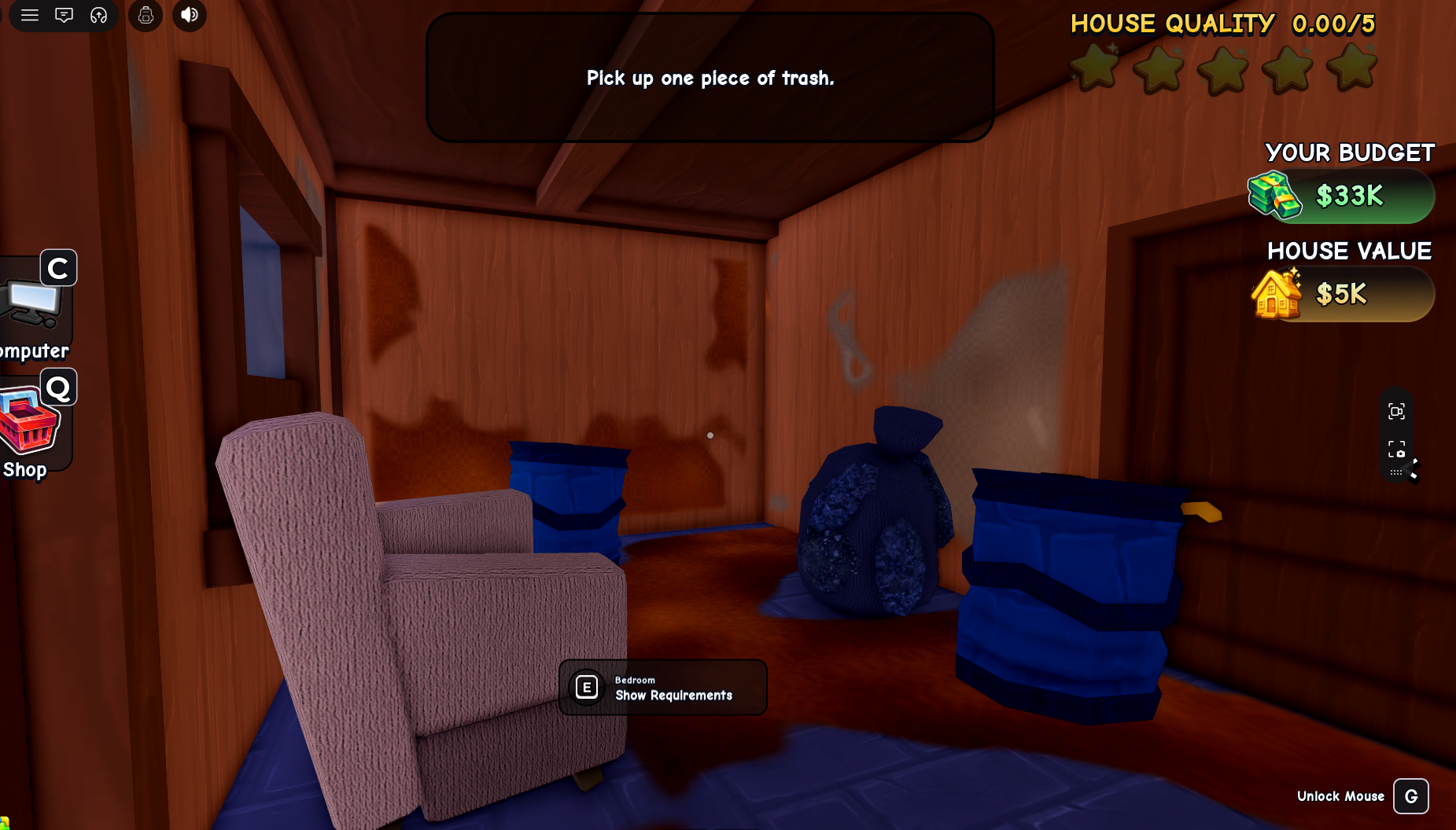 Pick up trash step in Flip a House