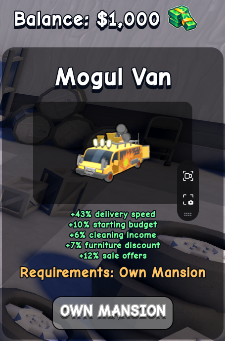 Mogul Van card in Flip a House