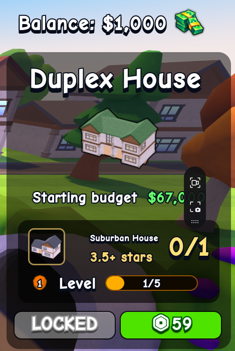 Duplex House card in Flip a House Roblox