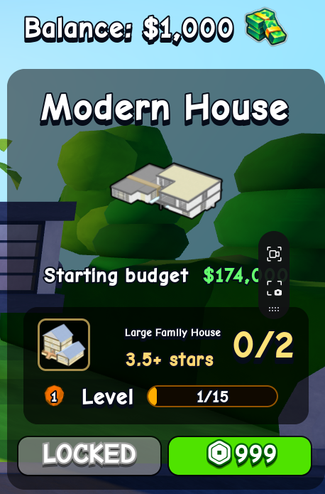 Modern House card in Flip a House Roblox