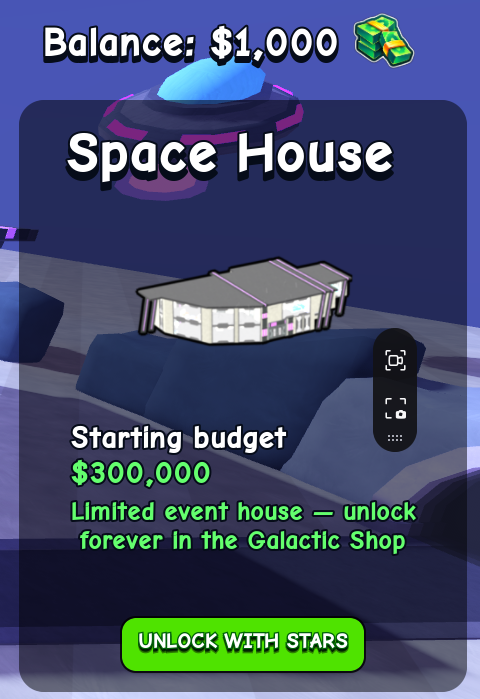 Space House card in Flip a House Roblox